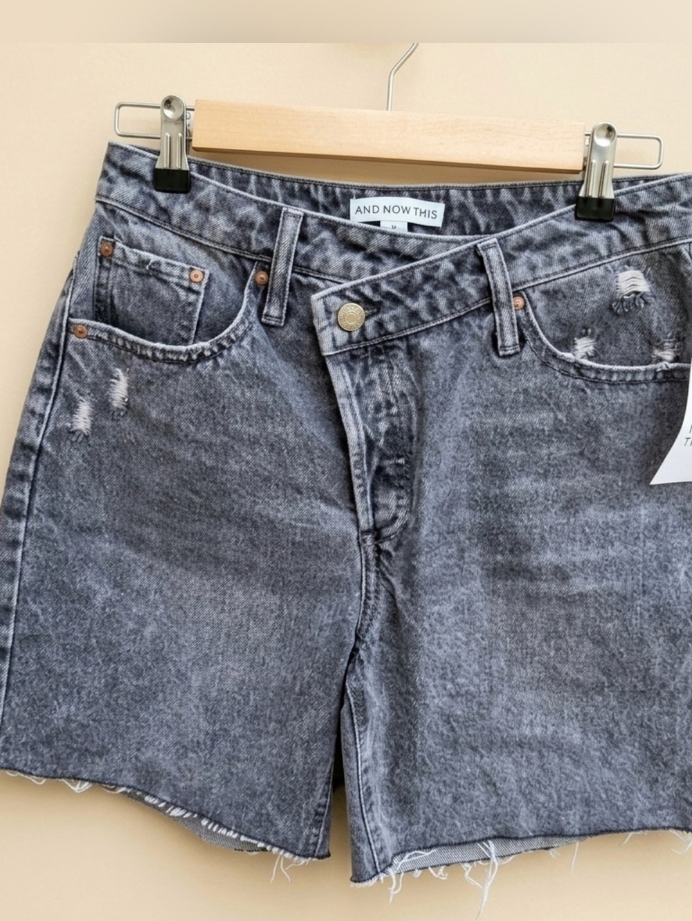 NWT And Now This Asymmetrical Waist Black Denim Relaxed Shorts - Size 25